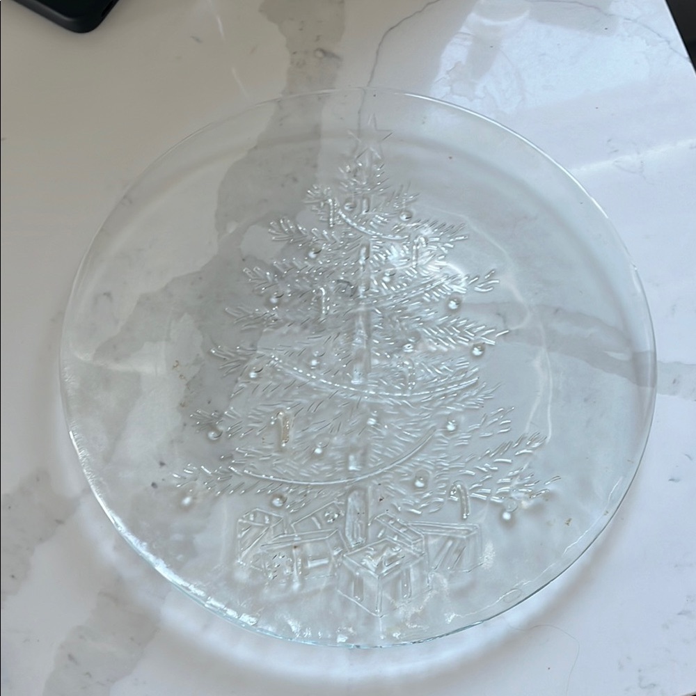Elegant Clear Glass Christmas Tree Plate